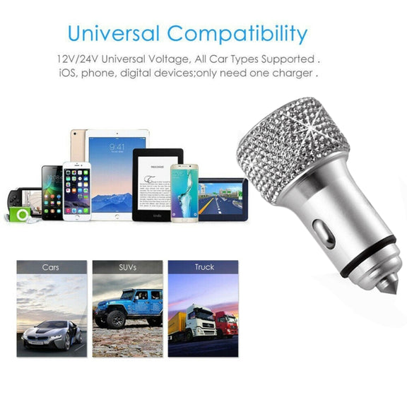 Car Diamond Aluminium Alloy QC3.0 Dual USB Quick Charger(Red)