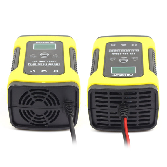 FOXSUR 12V 6A Intelligent Universal Battery Charger for Car Motorcycle, Length: 55cm, EU Plug(Yellow)
