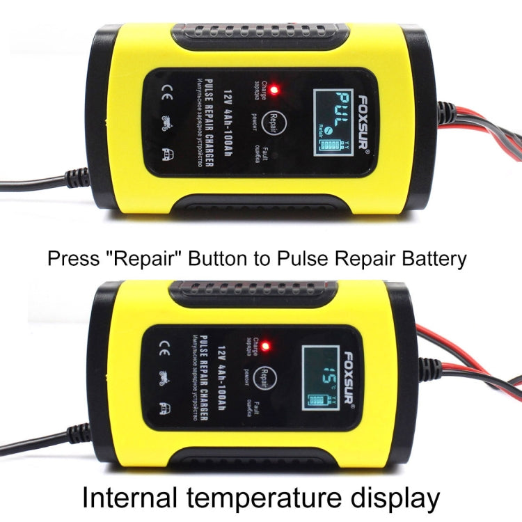 FOXSUR 12V 6A Intelligent Universal Battery Charger for Car Motorcycle, Length: 55cm, EU Plug(Yellow)