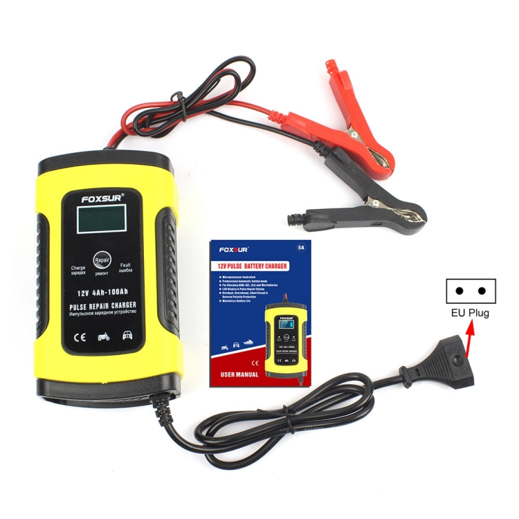 FOXSUR 12V 6A Intelligent Universal Battery Charger for Car Motorcycle, Length: 55cm, EU Plug(Yellow)