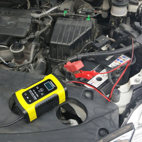 FOXSUR 12V 6A Intelligent Universal Battery Charger for Car Motorcycle, Length: 55cm, EU Plug(Yellow)