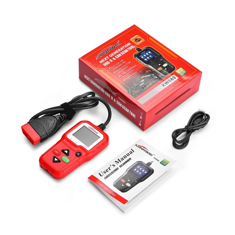 KONNWEI KW680 Mini OBDII Car Auto Diagnostic Scan Tools  Auto Scan Adapter Scan Tool (Can Detect Battery and Voltage, Only Detect 12V Gasoline Car)(Red)