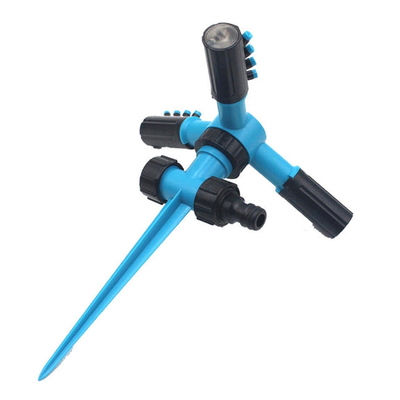 Automatic 360 Rotating Adjustable Garden Water Sprinklers Lawn Irrigation System with 3 Arm Sprayers and Spike Base(Blue)
