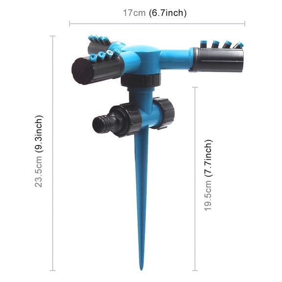 Automatic 360 Rotating Adjustable Garden Water Sprinklers Lawn Irrigation System with 3 Arm Sprayers and Spike Base(Blue)