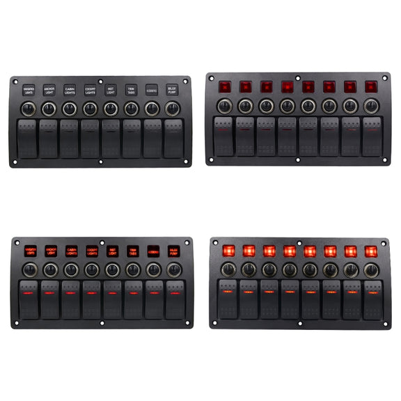 3Pin 8 Way Switches Combination Switch Panel with Light and Projector Lens for Car RV Marine Boat
