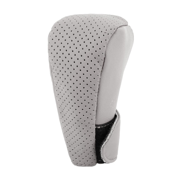 Universal Nonslip Breathable Genuine Leather Car Gear Shift Knob Cover(Grey)