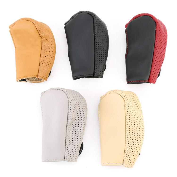 Universal Nonslip Breathable Genuine Leather Car Gear Shift Knob Cover(Grey)
