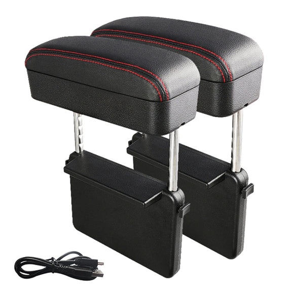 2 PCS Universal Car Wireless Qi Standard Charger PU Leather Wrapped Armrest Box Cushion Car Armrest Box Mat with Storage Box (Black Red)