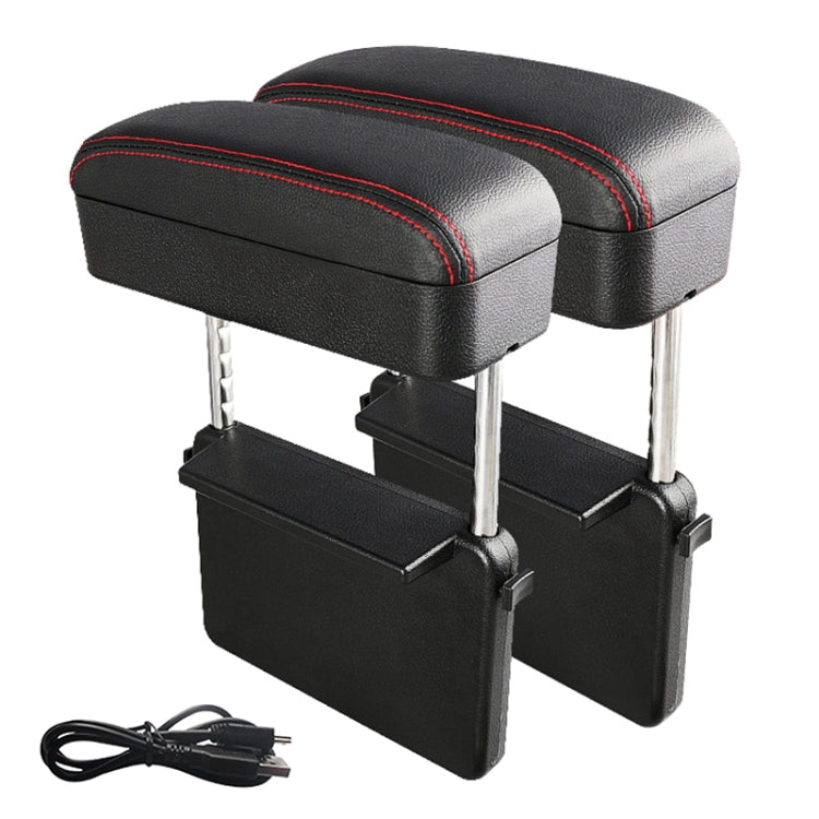 2 PCS Universal Car Wireless Qi Standard Charger PU Leather Wrapped Armrest Box Cushion Car Armrest Box Mat with Storage Box (Black Red)