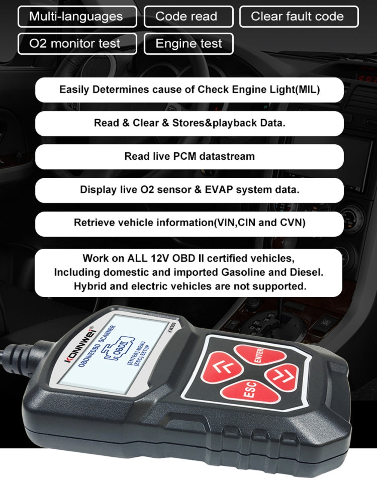 KONNWEI KW309 V309 V310 MS309 Code Reader OBD2 Scanner Diagnostic Tool(Black)