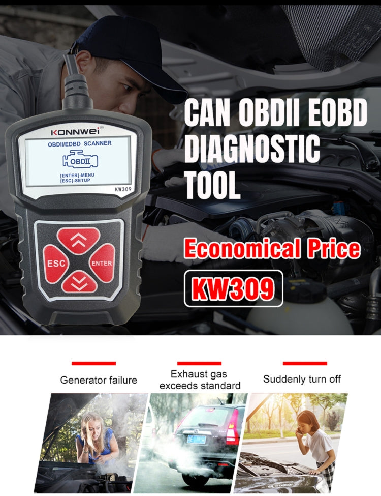 KONNWEI KW309 V309 V310 MS309 Code Reader OBD2 Scanner Diagnostic Tool(Black)