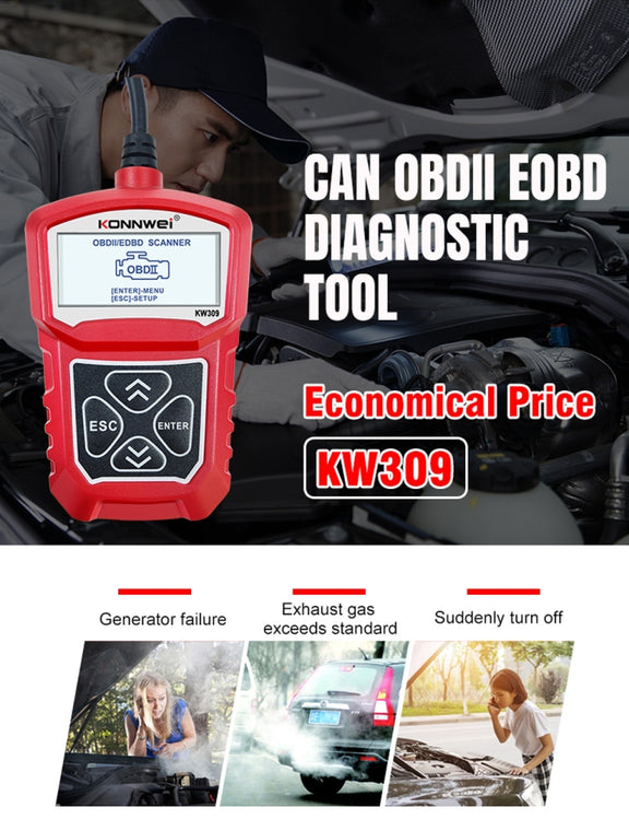 KONNWEI KW309 V309 V310 MS309 Code Reader OBD2 Scanner Diagnostic Tool(Red)