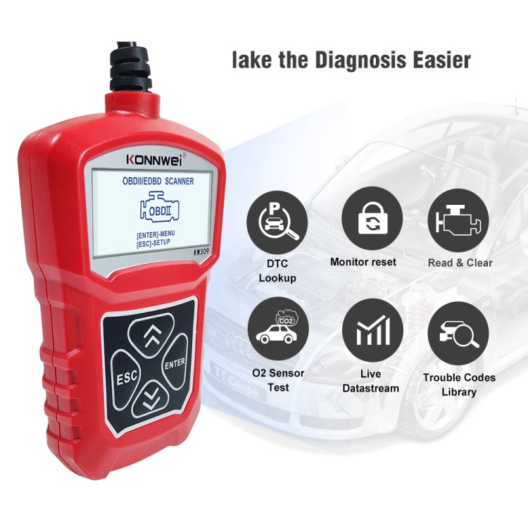 KONNWEI KW309 V309 V310 MS309 Code Reader OBD2 Scanner Diagnostic Tool(Red)