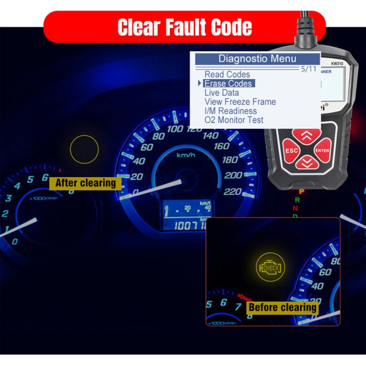 KONNWEI KW310 OBD Car Fault Detector Code Reader ELM327 OBD2 Scanner Diagnostic Tool(Black)