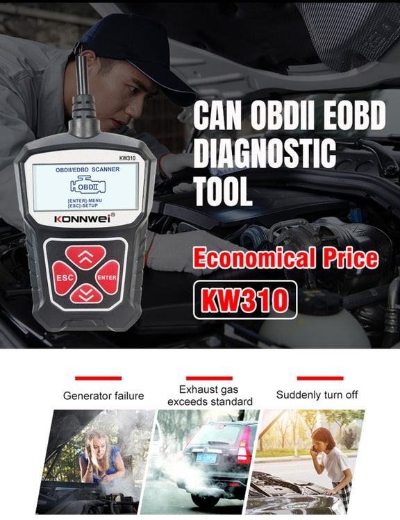 KONNWEI KW310 OBD Car Fault Detector Code Reader ELM327 OBD2 Scanner Diagnostic Tool(Black)