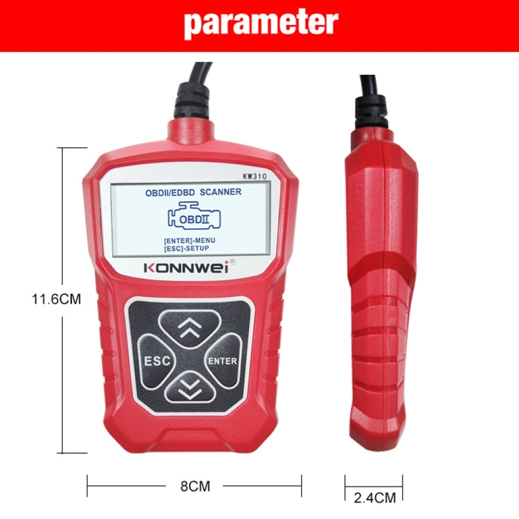 KONNWEI KW310 OBD Car Fault Detector Code Reader ELM327 OBD2 Scanner Diagnostic Tool(Red)