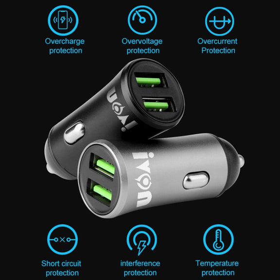 IVON CC26 5V 2.1A Dual USB Port Mini Car Charger (Grey)