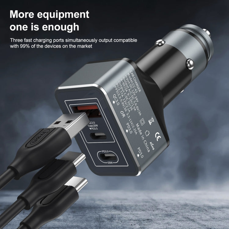 IVON CC43 45W PD 3.0 Dual USB-C / Type-C + QC 3.0 USB Port Square Car Charger