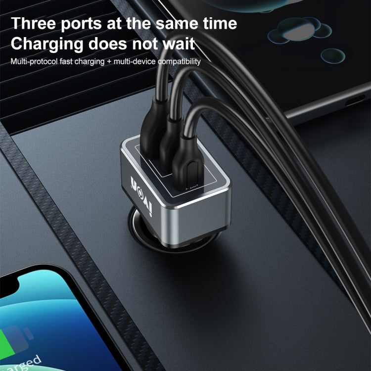 IVON CC43 45W PD 3.0 Dual USB-C / Type-C + QC 3.0 USB Port Square Car Charger