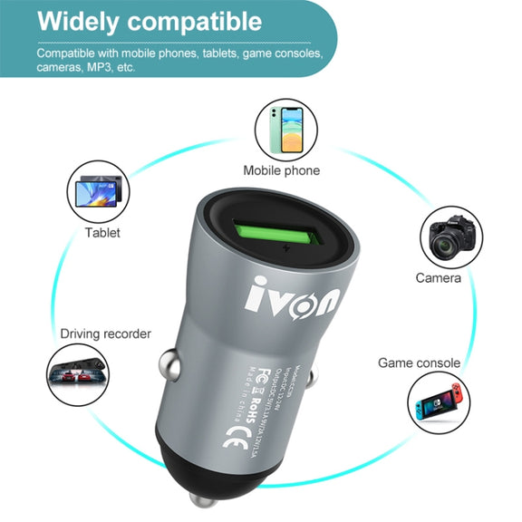 IVON CC39 18W 3.1A QC 3.0 USB Car Charger + 1m USB to Micro USB Fast Charge Data Cable Set