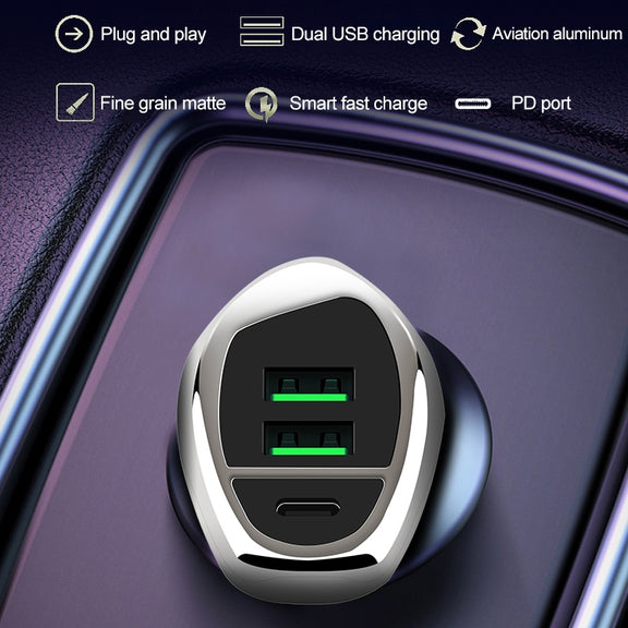 WLX-K1 QC3.0 Dual USB + Type-C Triple Car Charger (Gold)