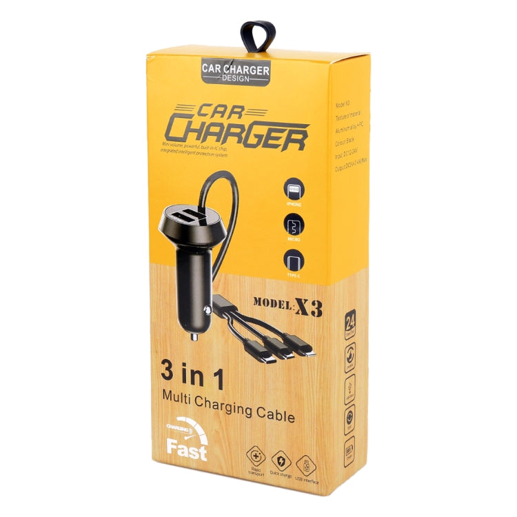 Universal Car 3 in 1 Quick Charger Dual Port USB Charger Power Outlet Adapter, Cable Length: 55cm