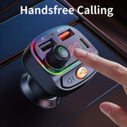 C15 Multifunctional Car Dual 3.1A+Type-C USB Charger Bluetooth FM Transmitter with Atmosphere Light