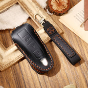 Hallmo Car Cowhide Leather Key Protective Cover Key Case for Porsche Macan 718 2021 A Style(Black)