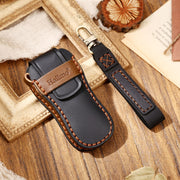 Hallmo Car Cowhide Leather Key Protective Cover Key Case for Porsche Macan 718 2021 B Style(Black)
