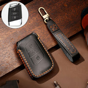 Hallmo Car Cowhide Leather Key Protective Cover Key Case for Volkswagen Lavida A Style(Black)