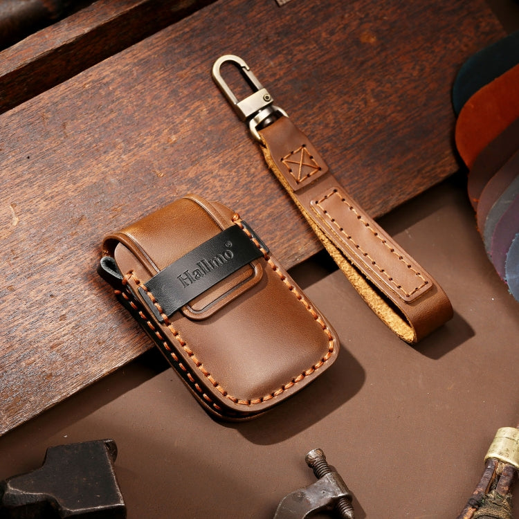 Hallmo Car Cowhide Leather Key Protective Cover Key Case for Volkswagen Lavida A Style(Brown)