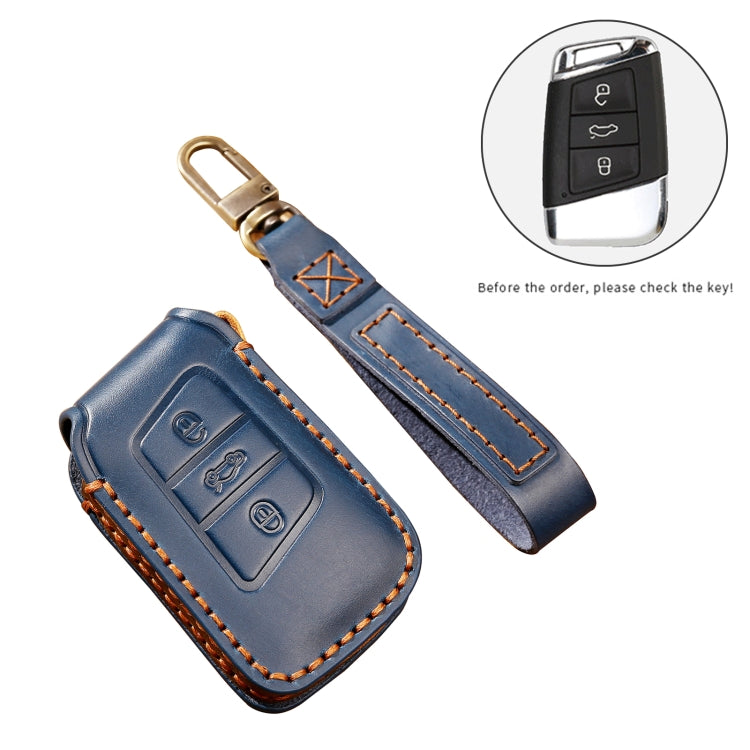 Hallmo Car Cowhide Leather Key Protective Cover Key Case for Volkswagen Lavida A Style(Brown)