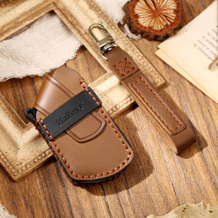Hallmo Car Cowhide Leather Key Protective Cover Key Case for Volkswagen Golf 8(Brown)