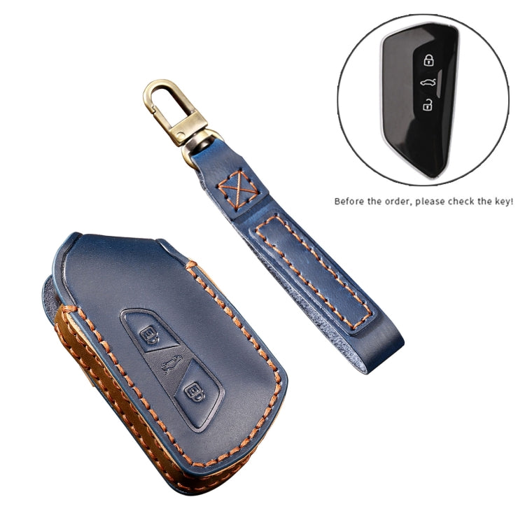 Hallmo Car Cowhide Leather Key Protective Cover Key Case for Volkswagen Golf 8(Black)