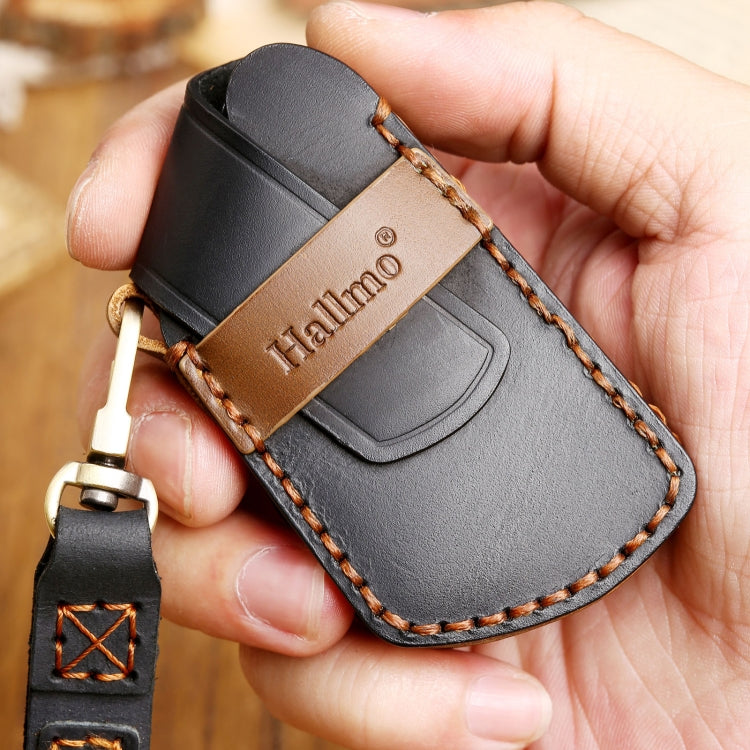 Hallmo Car Cowhide Leather Key Protective Cover Key Case for Volkswagen Golf 8(Black)