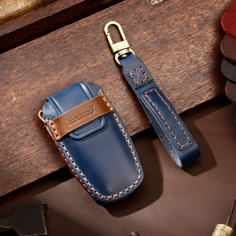 Hallmo Car Cowhide Leather Key Protective Cover Key Case for Haval H6(Blue)