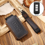 Hallmo Car Cowhide Leather Key Protective Cover Key Case for Mitsubishi Outlander(Black)