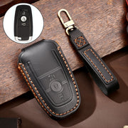 Hallmo Car Cowhide Leather Key Protective Cover Key Case for Ford Focus B Style(Black)