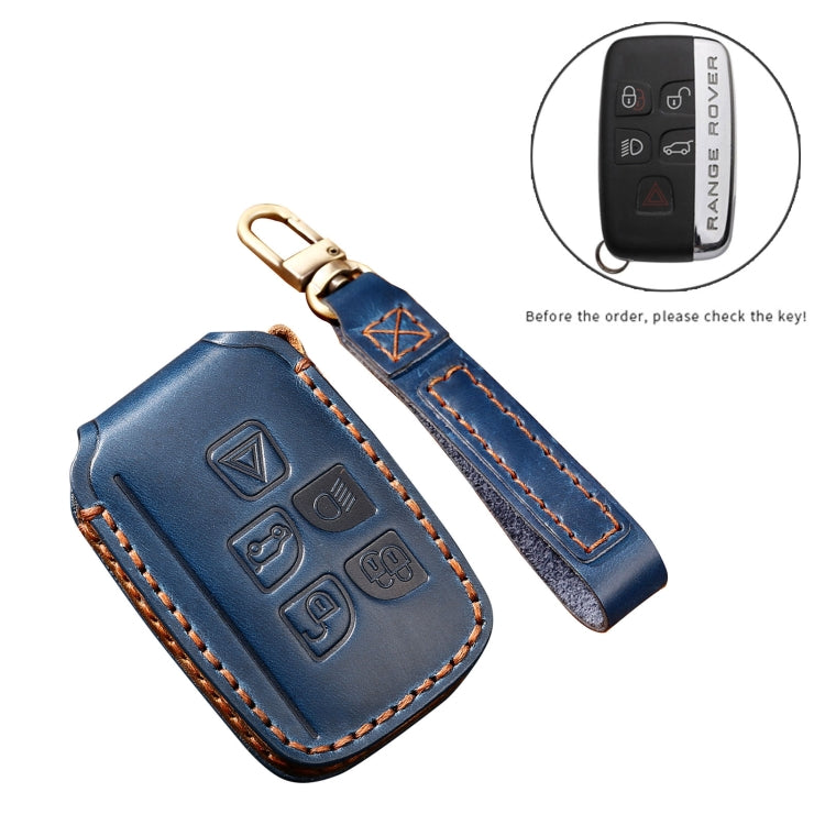 Hallmo Car Cowhide Leather Key Protective Cover Key Case for Land Rover Discovery 5 A Style(Blue)