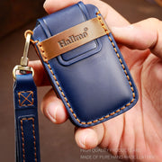 Hallmo Car Cowhide Leather Key Protective Cover Key Case for Land Rover Discovery 5 A Style(Blue)