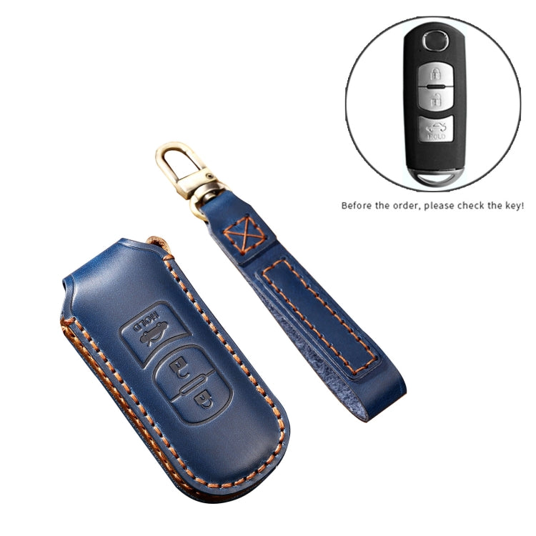 Hallmo Car Cowhide Leather Key Protective Cover Key Case for Mazda Axela 3-button(Brown)