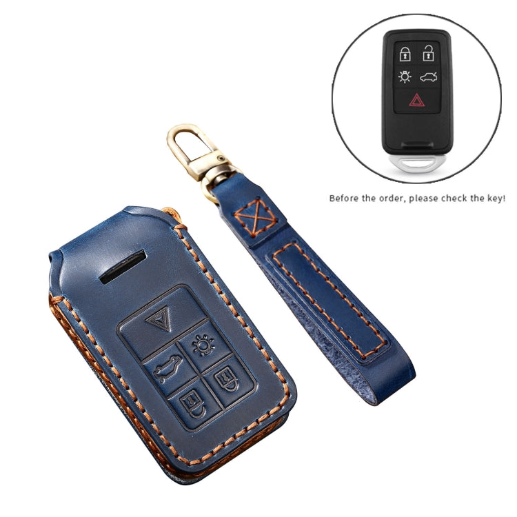 Hallmo Car Cowhide Leather Key Protective Cover Key Case for Volvo 5-button(Brown)