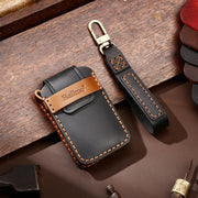 Hallmo Car Cowhide Leather Key Protective Cover Key Case for Volvo 6-button(Black)