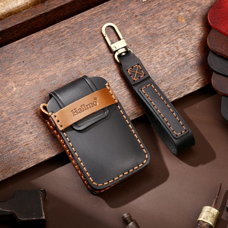 Hallmo Car Cowhide Leather Key Protective Cover Key Case for Volvo 6-button(Black)