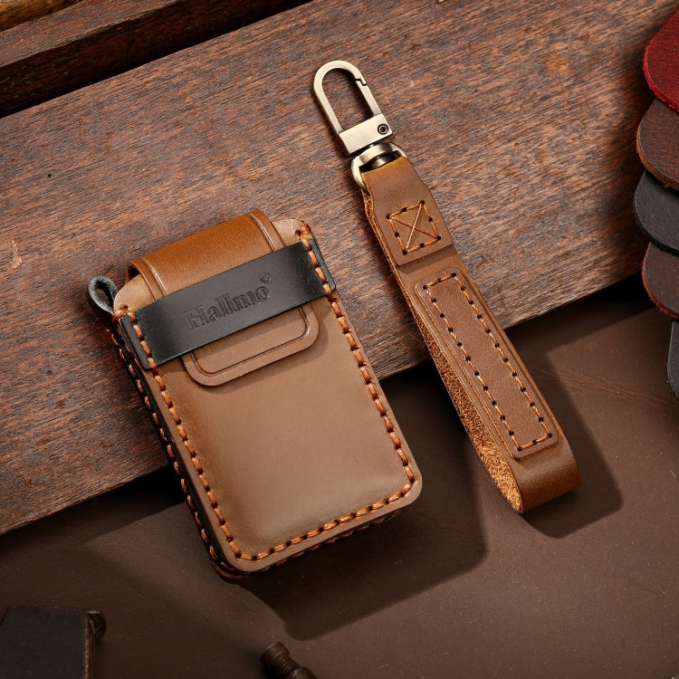 Hallmo Car Cowhide Leather Key Protective Cover Key Case for New Volvo(Brown)