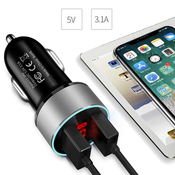JMG-C016A 5 PCS 5V 3.1A Car Dual USB Charger with LED Display(Red)