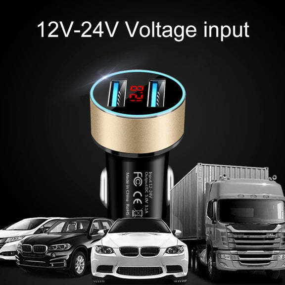 JMG-C016A 5 PCS 5V 3.1A Car Dual USB Charger with LED Display(Gold)