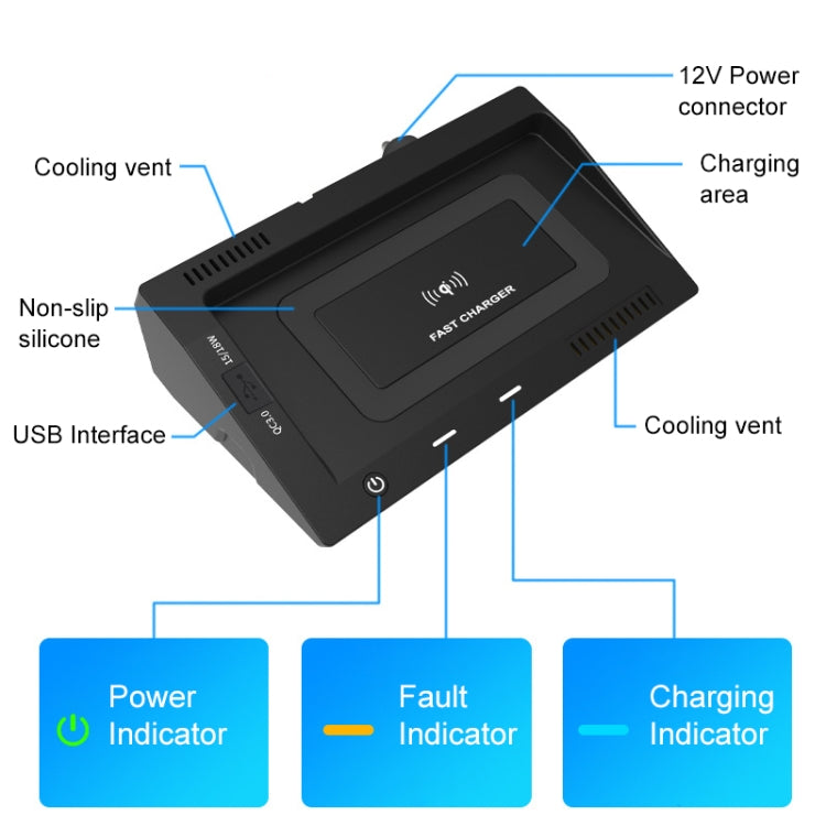 HFC-1031 Car Qi Standard Wireless Charger 10W Quick Charging for Volkswagen Teramont 2018-2020, Left Driving
