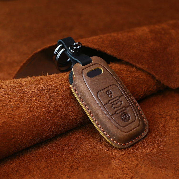 For Audi Series Car Cowhide Leather Key Protective Cover Key Case, B Version 2011-2018 (Brown)