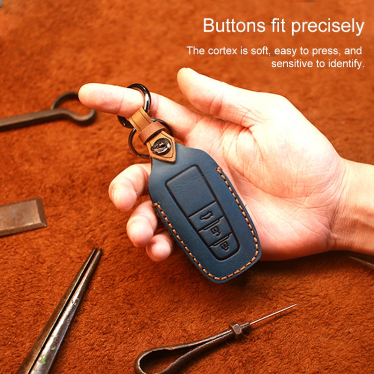 For Toyota Car Cowhide Leather Key Protective Cover Key Case, Three Keys Version (Blue)